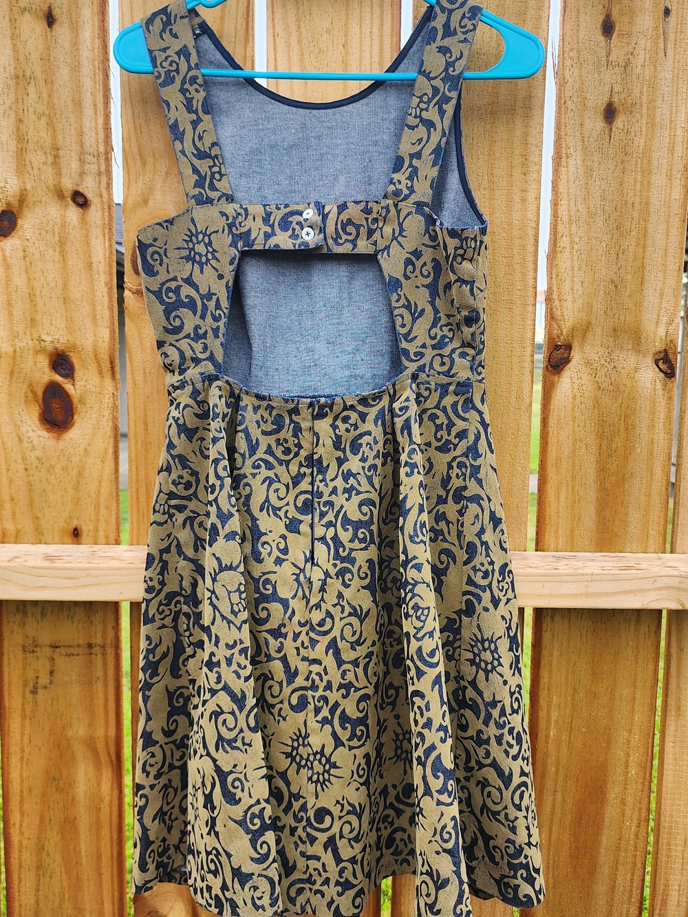 M Dress Jean Skies Are Blue M Skull Damask Fit Flare Cutout Dress